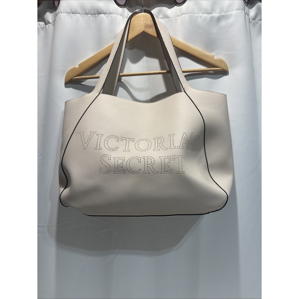 Victoria's Secret FAUX Leather Pink/White Perforated Logo Tote Large